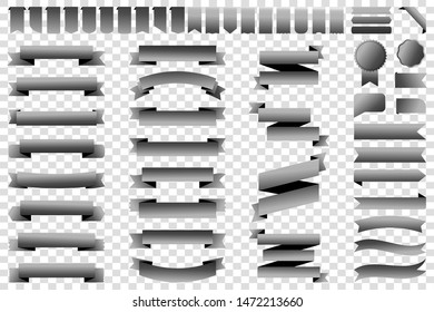 Ribbon banner label silver vector icon isolated design sale set on white background. Ribbon cutting vector icon vintage collection. Ribbon bow design symbol template for stand, app, web, stand, tag