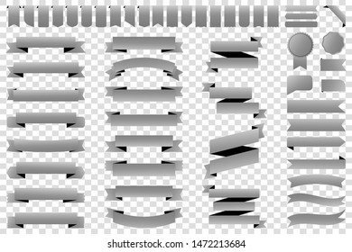 Ribbon banner label silver vector icon isolated design sale set on white background. Ribbon cutting vector icon vintage collection. Ribbon bow design symbol template for stand, app, web, stand, tag