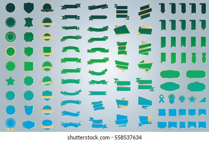Ribbon banner label vector christmas background set with isolated fancy badge vintage sticker and decorative border icon. Festive colorful tag design award of gift illustration collection