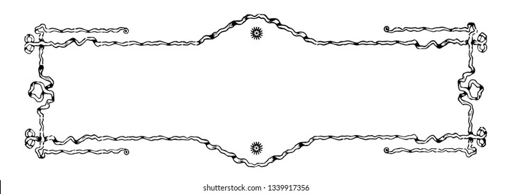 Ribbon banner made a horizontal frame, vintage line drawing or engraving illustration.