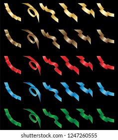 Ribbon banner multicolor set. Corner location. Vector illustration.