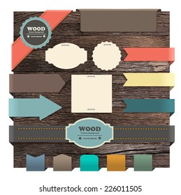 Ribbon banner on wood texture background, Vector illustration template design