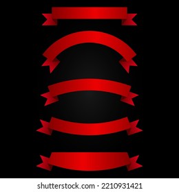 ribbon banner red gradient,isolated on black background,vector illustration