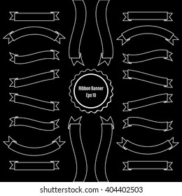 Ribbon Banner Set 2 Black and White Vector Illustration