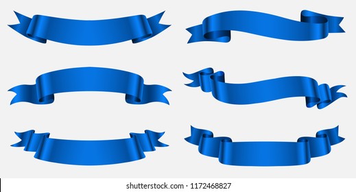 Ribbon banner set. Blue ribbons.Vector illustration.