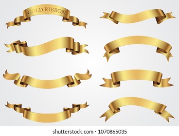 Ribbon Banner Set. Gold Ribbons.Vector Illustration.