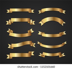 Ribbon banner set. Golden ribbons.Vector illustration.