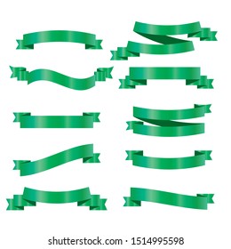 Ribbon banner set green ribbons vector illustration 