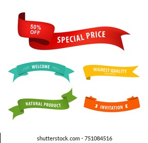 Ribbon banner set promotional with colorful. 