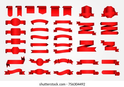 Ribbon banner set. Red ribbons.Vector illustration.