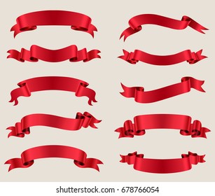 Ribbon banner set.Red ribbons collection.