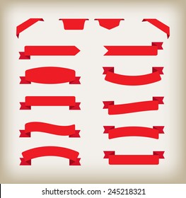 Ribbon banner set.Red ribbons.Vector illustration.