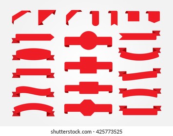 Ribbon banner set.Red ribbons.Vector illustration.