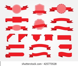 Ribbon banner set.Red ribbons.Vector illustration.