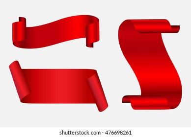 Ribbon banner set.Red ribbons.Vector illustration.