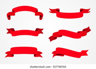 Ribbon banner set.Red ribbons.Vector illustration.