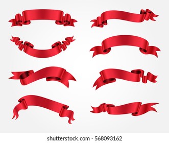 Ribbon banner set.Red ribbons.Vector illustration.