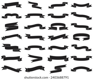 Ribbon banner set. Simple ribbons. Vector. Paper Ribbon black silhouette icons vector set