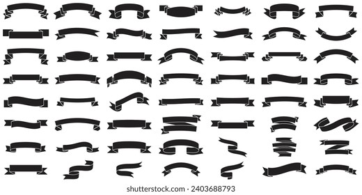 Ribbon banner set. Simple ribbons. Vector. Paper Ribbon black silhouette icons vector set