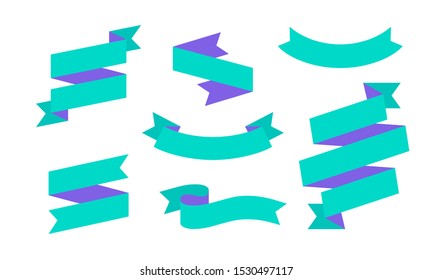 Ribbon Banner. Set of simple ribbon banner for text, phrase. Color isolated vintage old school silhouette ribbon on white background. Graphic elements for design message. Vector Illustration