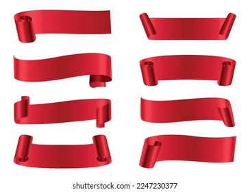 Ribbon banner set.Red vector ribbons.