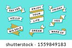 Ribbon Banner. Set of white ribbon banner with text, phrase. Color isolated vintage old school silhouette ribbon with text, phrase. Graphic elements for design message. Vector Illustration