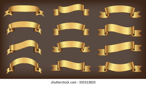 Ribbon banner set.Golden ribbons.Vector illustration.