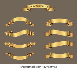 Ribbon Banner Set.Golden Ribbons.Vector Illustration.