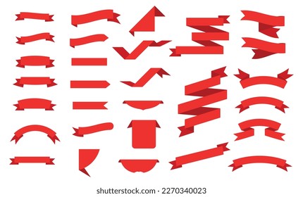 Ribbon banner sets dynamic 3d shapes red.