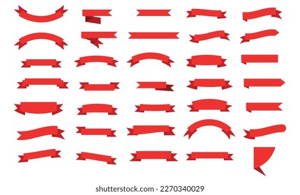 Ribbon banner sets dynamic 3d shapes red.