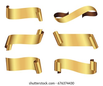 Ribbon banner set.Vector gold ribbons.