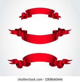 Ribbon banner set.Vector red ribbons.