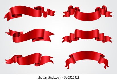 Ribbon banner set.Vector red ribbons.