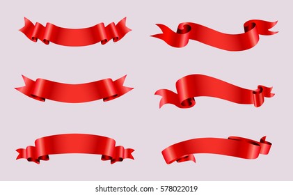 Ribbon banner set.Vector red ribbons.