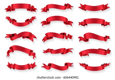 Ribbon banner set.Vector red ribbons.
