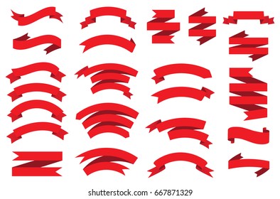 Ribbon banner set.Vector red ribbons.