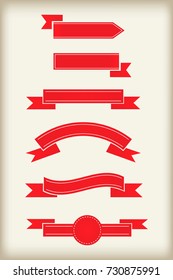 Ribbon banner set.Vector red ribbons.