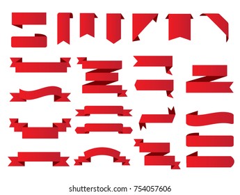 Ribbon banner set.Vector red ribbons.