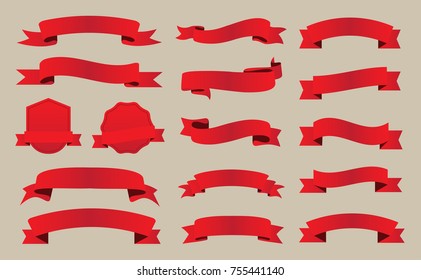 Ribbon banner set.Vector red ribbons.