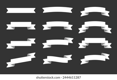 Ribbon Banner Tag Label vector illustration in white color isolated on black background. Logo design elements in modern simple flat design. Blank Template