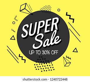 Ribbon banner with text Big, mega sale, Super. for emotion and motivation. Retro hand-drawn design elements for sale theme, shop, market. Poster in pop art style on dot background.