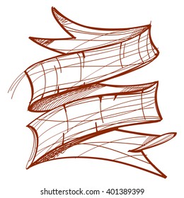 Ribbon banner for text in hand drawing style outline sketch.