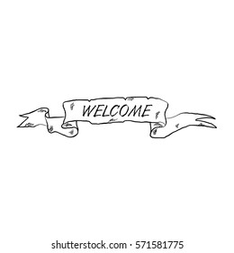 Ribbon banner with text Welcome. Vector illustration.