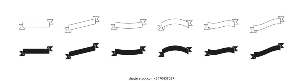 Ribbon banner vector icon set. Ribbons flat and outline collection.