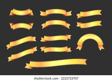 Ribbon banner vector illustration set ( text space ) | gold