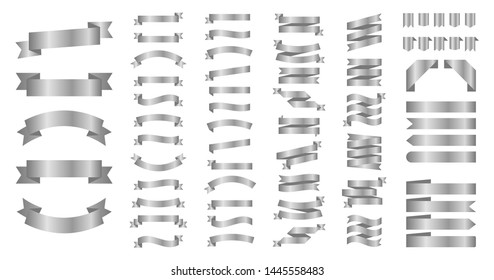 Ribbon or banner vector set. Flat vector ribbons banners isolated background. Ribbon silver colored. Set ribbons or banners. Vector illustration