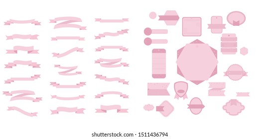 Ribbon or banner vector set. Flat vector ribbons banners isolated background. Ribbon pink colored. Set ribbons or banners. Vector illustration