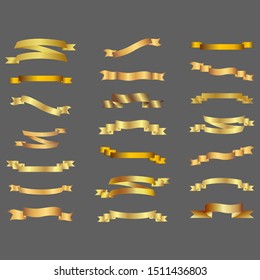 Ribbon or banner vector set. Flat vector ribbons banners isolated background. Set ribbons or banners. Vector illustration. Ribbons in gold gradient
