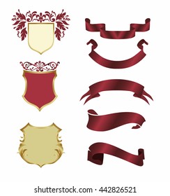 Ribbon banner vector. Vector shield icon set on white background