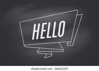 Ribbon banner with word Open for stores, shopping malls, shops and markets. Trendy drawing on black chalkboard in restaurant and cafe. Door sign Open, hand drawn design element. Vector Illustration